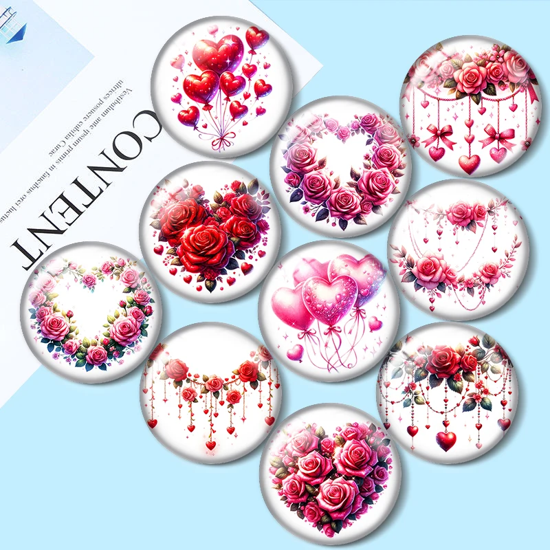 

Valentine's Day roses 10mm/12mm/14mm/16mm/18mm/20mm/25mm Round photo glass cabochon demo flat back Making findings