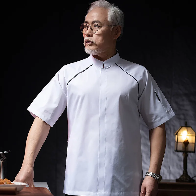 Hotel restaurante cozinha trabalho uniforme manga curta chef jaqueta padaria pastelaria chef verão branco casaco de cozinha