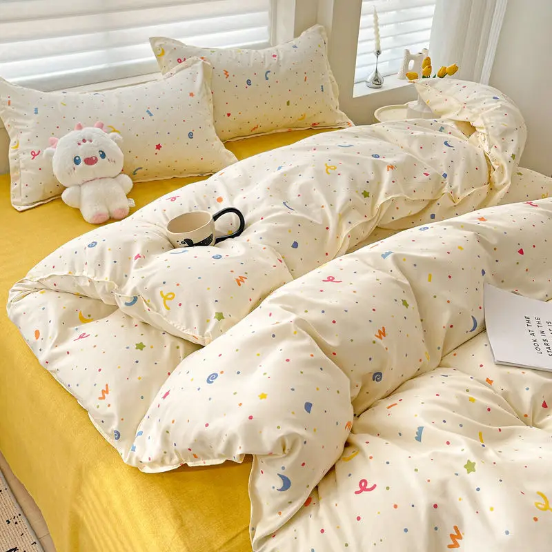 

2024 Ins Duvet Cover Flat Sheet Pillowcase No Filler Girls Kids Dormitory Home Bed Linens Flower Bedding Sets Single Double Size