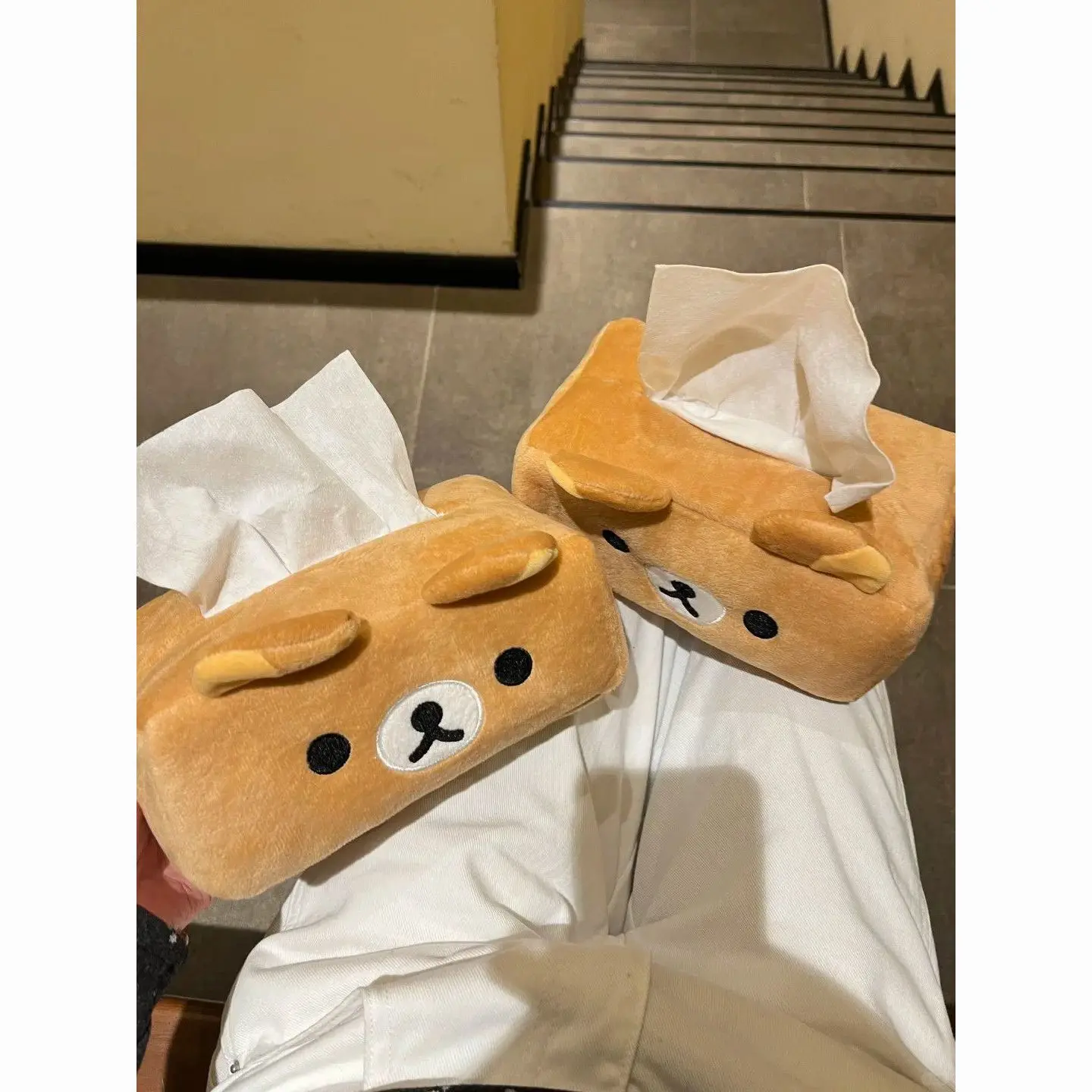Rilakkuma Plush Tissue Box, Cute Cartoon Napkin Holder for Dormitory, Living Room, Bathroom and Car, Creative Tissue Dispenser