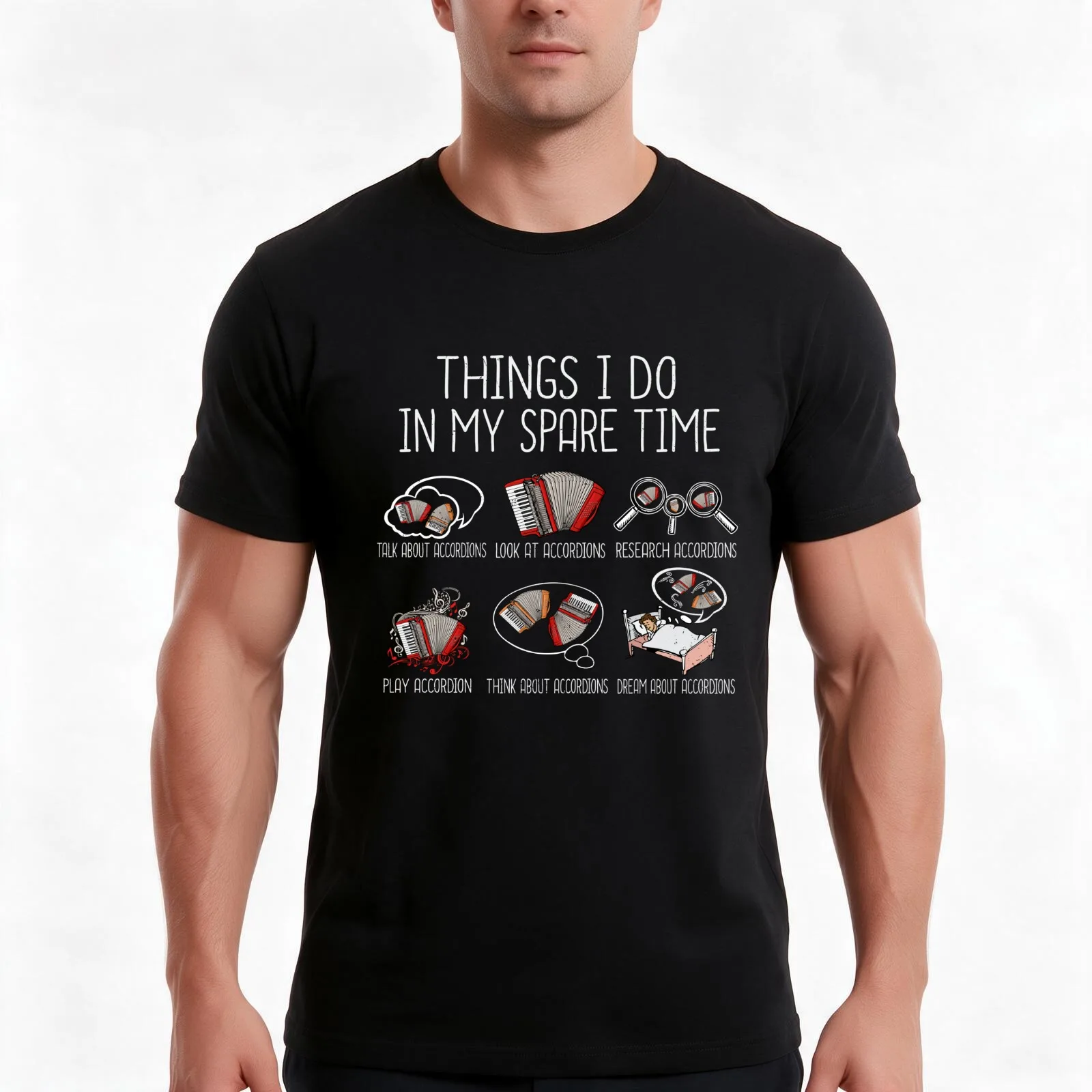 Accordion Player Gift Men Folk Music Lover Accordion T-Shirt, Summer Casual Cotton Tee, Oversized Streetwear Tops, 100% Cotton