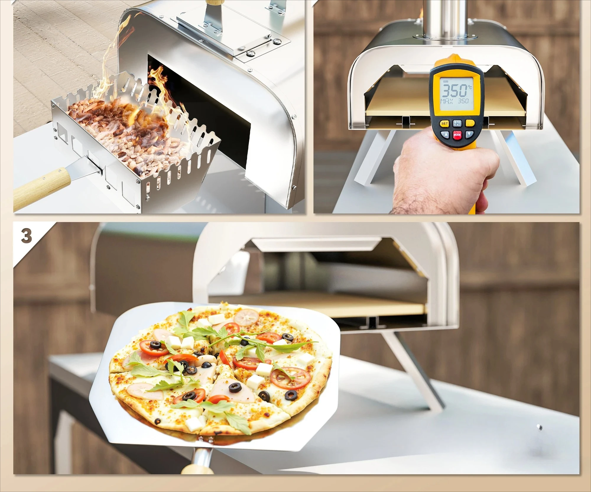 Factory Direct 2026 Outsunny portable outdoor wood- or pellet-fired pizza oven with pizza stone, foldable legs, and stainless