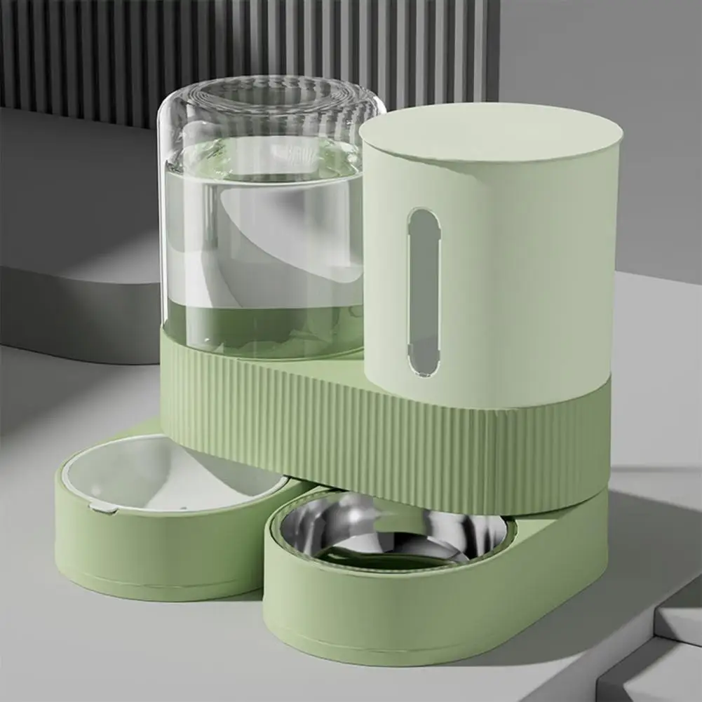 A Automatic Cat Feeder Automatic Pet Feeder Water Dispenser Set for Cats Dogs 2-in-1 Food Bowl with Stainless Steel Insert 1pcs