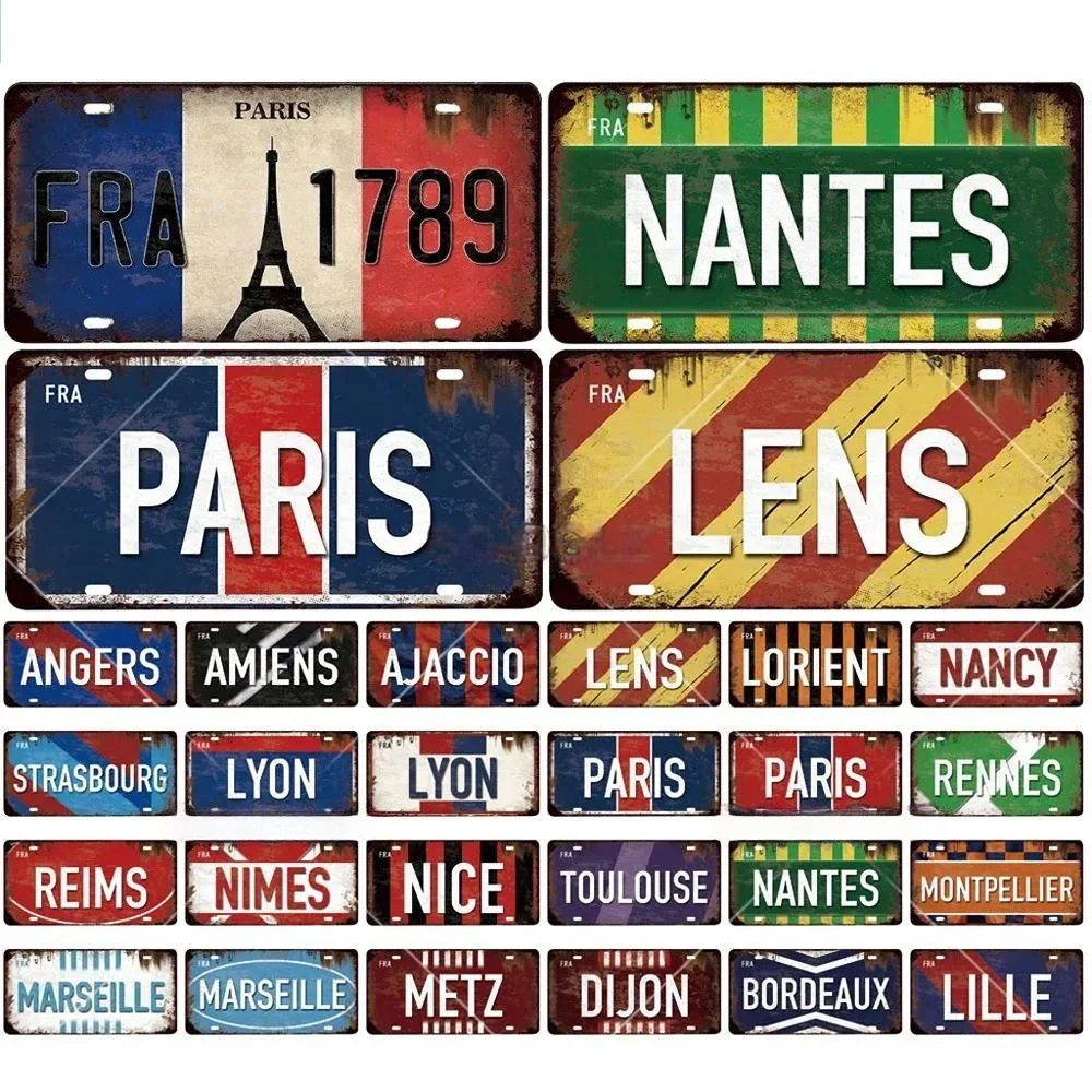 Vintage France City Plate PARIS/LYON/MARSEILLE Flag Poster Metal Sign Plaque Tin Sign Man Cave Garage Club Bar Cafe Wall Decor