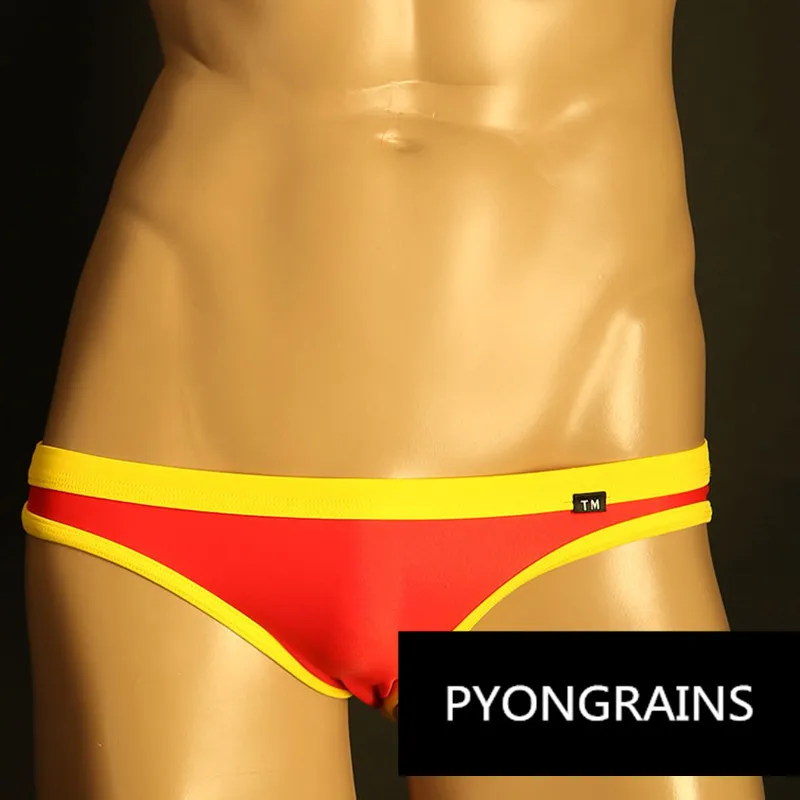 Men's Ice Silk G String Thong, Contrast Orange Trim Low Rise No Pouch High Elastic Sexy Male T-back Underwear