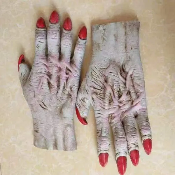 Red Nails Demon Gloves Scary Latex Realistic Gloves Halloween Party Masquerade Carnival Dress Up Costume Prop