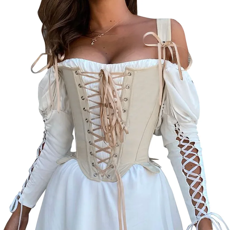 

Womens Summer Vintage Bustier Corset Top Women Medieval Sexy Lace Up Bustier Bandage Sleeveless Tank Tops Fairy Princess Cosplay