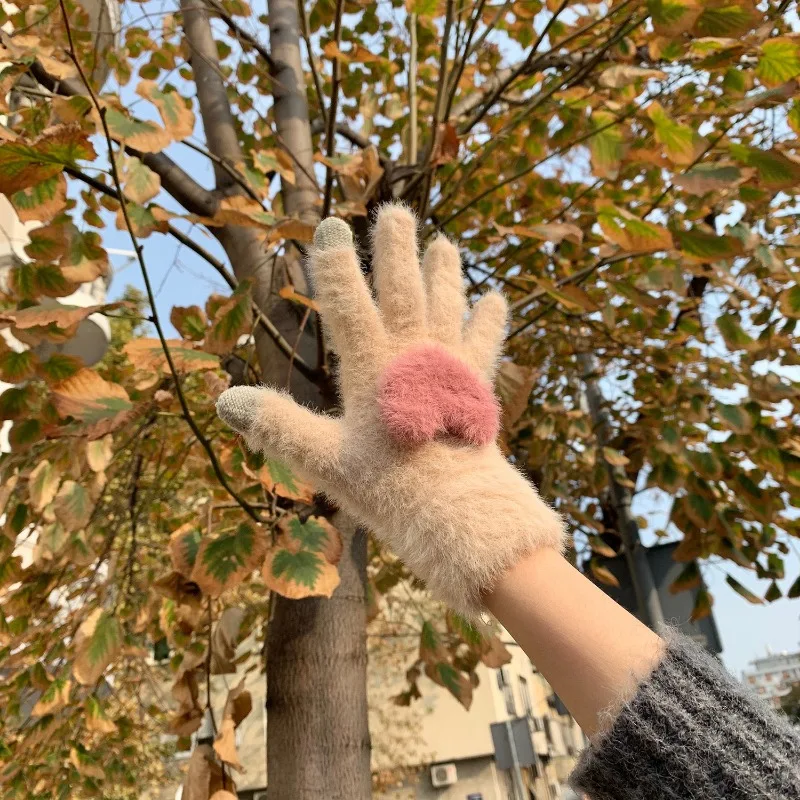 Guantes de amor para mujer con pantalla táctil Instagram, felpa gruesa, cálida, invierno, estudiante, ciclismo