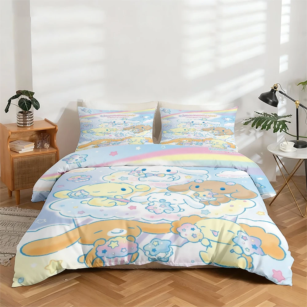 

3-Piece High-Definition Digital Print Bedding Set Cinnamoroll Large Floral Pattern Duvet Cover Set, Includes 1 Duvet Cover + 2 Pillowcases, Suitable for Bedroom, Guest Room, Home Decoration, Polyester Fiber Duvet Cover + Pillowcase, Ultra-Soft Bedding, Th