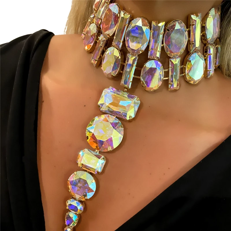 Grote Crystal AB Ketting Luxe Romantische Kwastje Lange Ketting Bruids Bruiloft Accessoires Prom Party Ketting Sieraden Cadeau