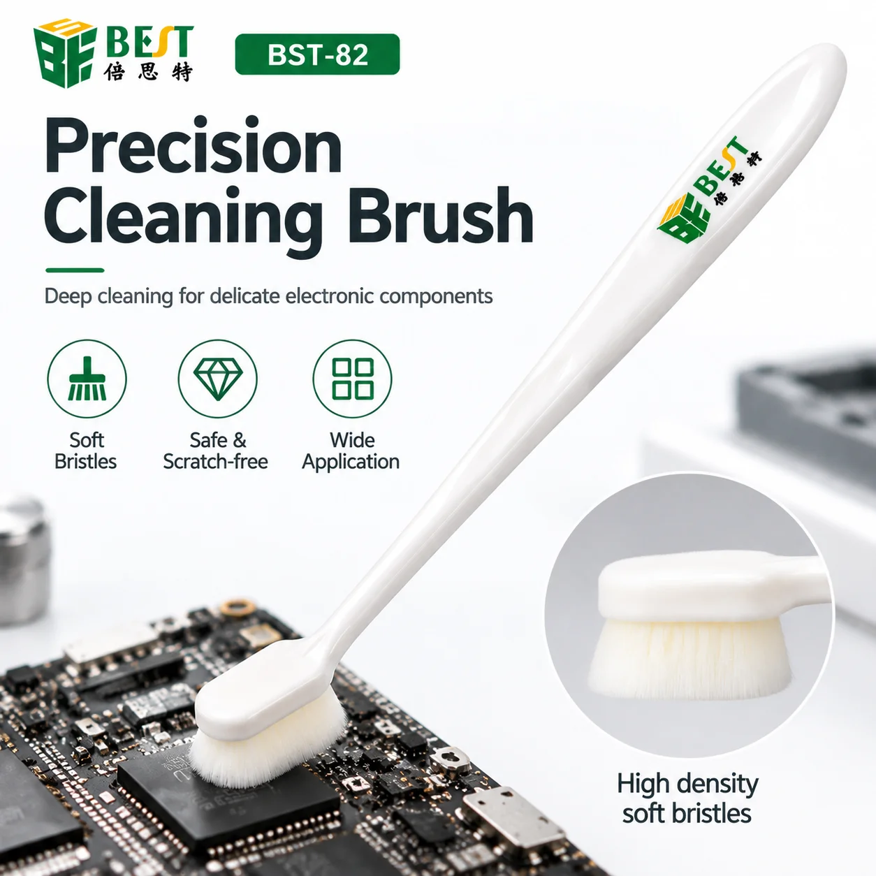BST-82 PBT Precision Cleaning Brush Soft Bristles For Phone Charging Port PCB Motherboard Dust Removal Repair