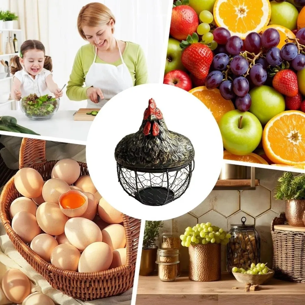 

Organizer Container Chicken Design Egg Collecting Basket Rustic Cute Egg Organizer Resin Wire Storage Basket Dining Table