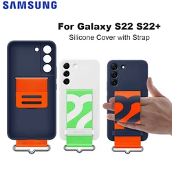 Original For Samsung Galaxy S22 S22+ S22Plus Silicone Case Wrist Strap Holder Shockproof wristband anti-fallmobile phone cover