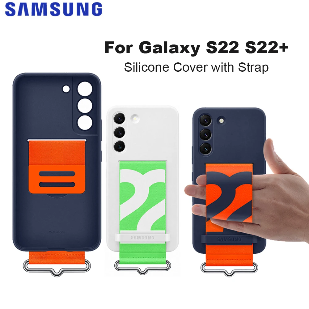 Original For Samsung Galaxy S22 S22+ S22Plus Silicone Case Wrist Strap Holder Shockproof wristband anti-fallmobile phone cover