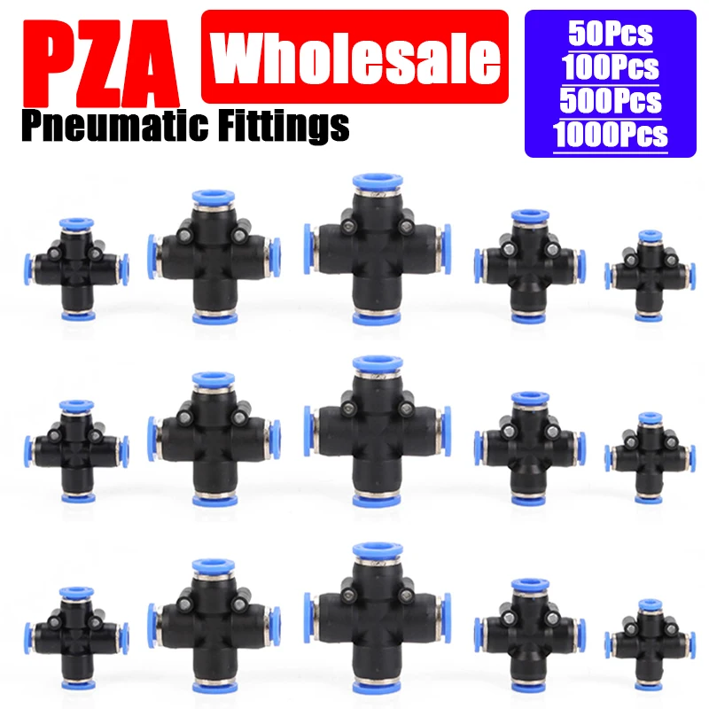 

Wholesale Air Pneumatic Fittings PZA 4mm 6mm 8mm 10mm 12mm Plastic Fitting 4way Hose Pipe Quick Release Couplings Connector