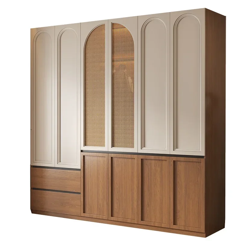 Medieval Style Segmented Rattan Wardrobe Household Bedroom Free Handle Solid Wood Wardrobex14