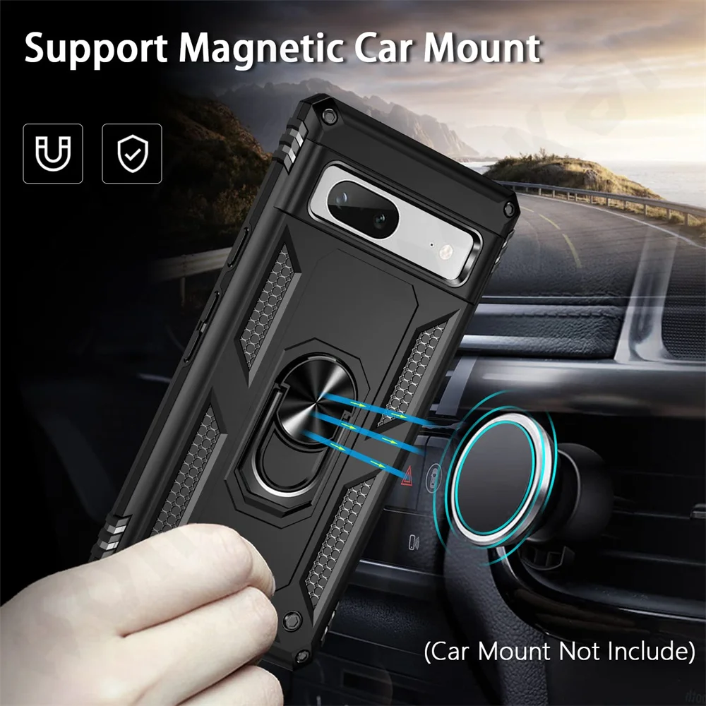 Case For Google Pixel 8 Pro 7A 7 6 5 Pro Ring Holder Stand Kickstand Grade Armor Anti-Drop Magnetic Mount Cover