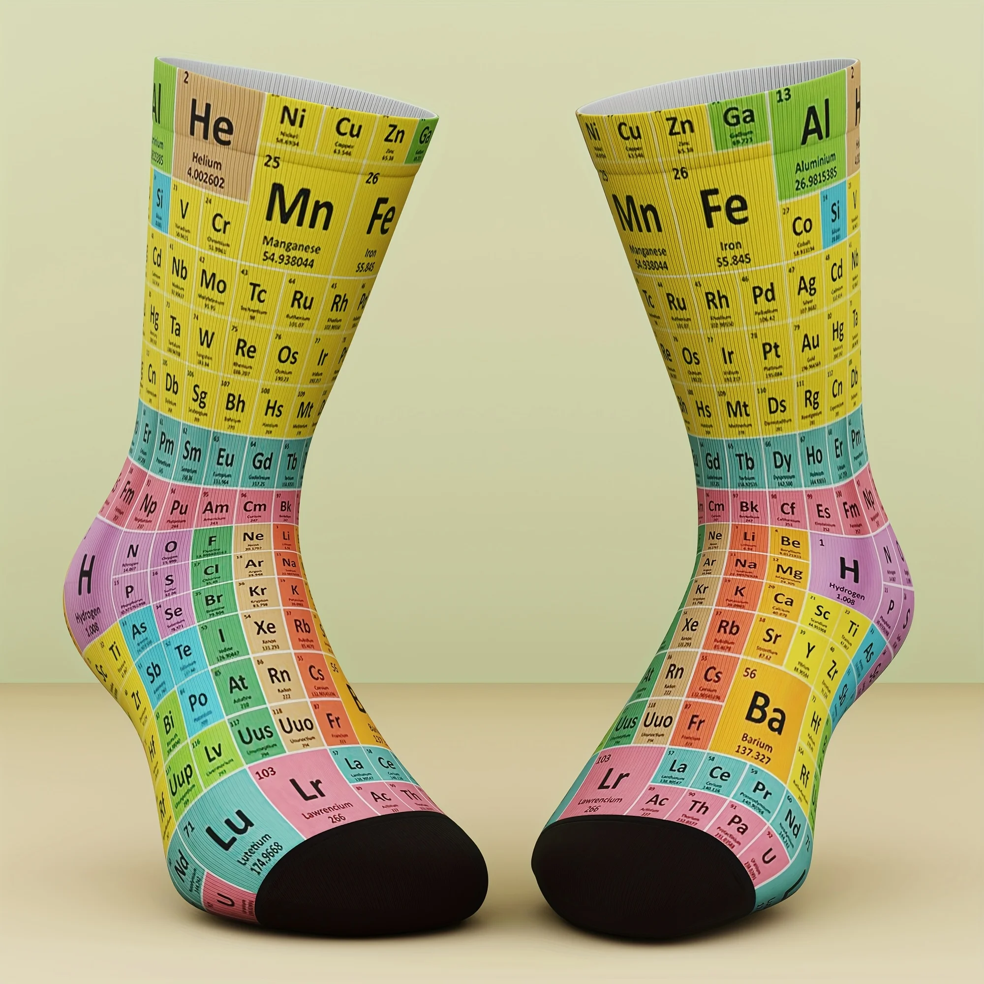 Periodic Table of Elements Print Crew Socks Unisex Men Women Science Chemistry Pattern Mid Calf Socks Breathable
