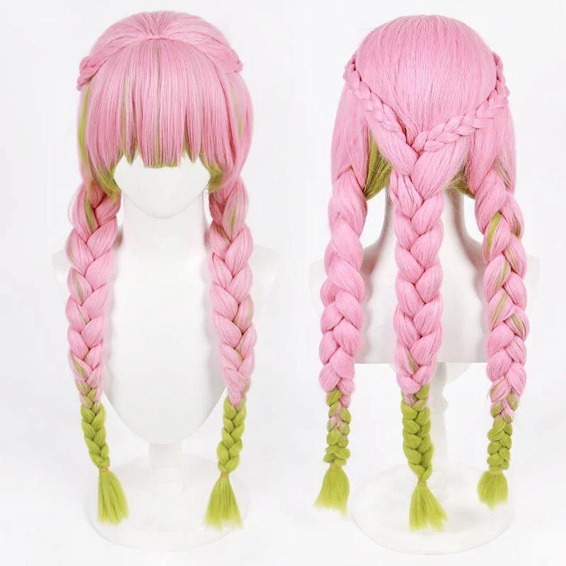 

Ladies Long Pink Green Handcraft Braid Women's Wig