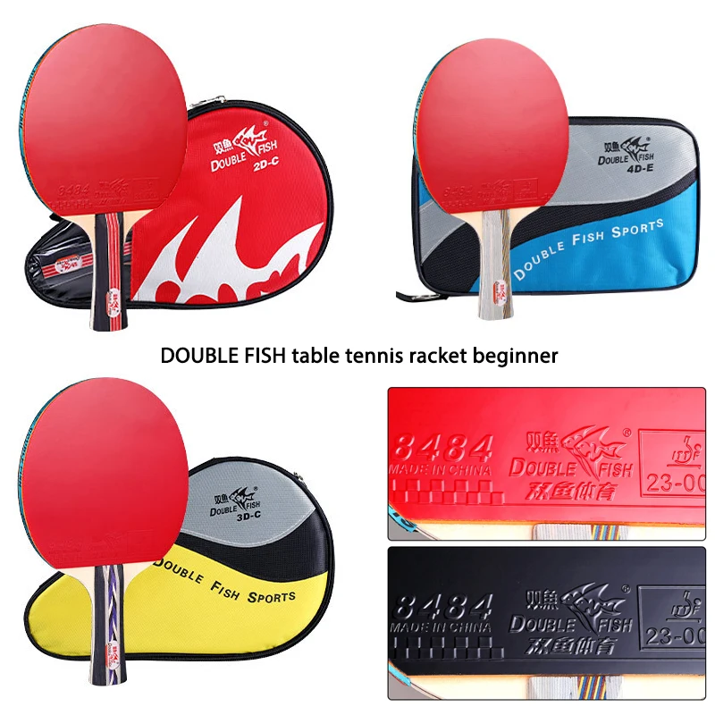 

Double Fish Table Tennis Racket Set 7Ply Pure Wood Professional Home Entertainment Pingpong Racket Pips-in Rubber For Beginners