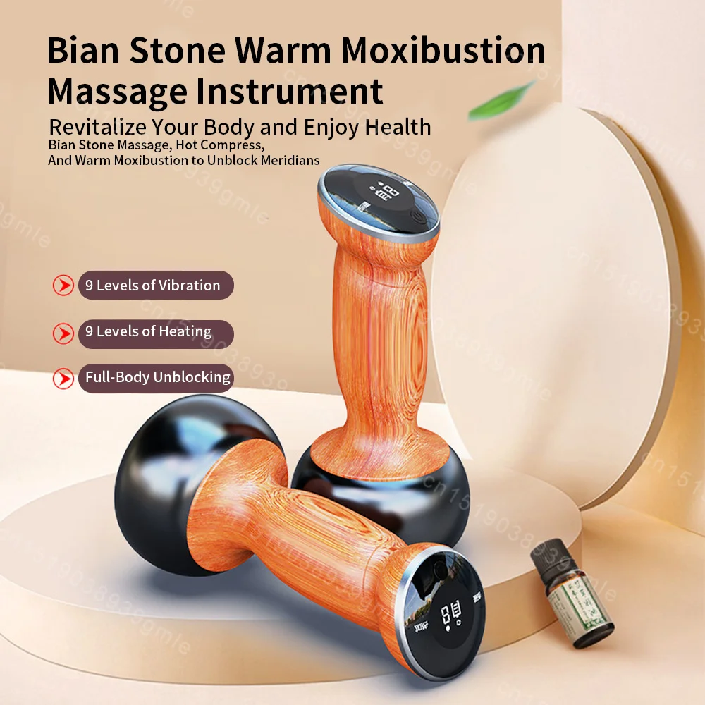 Electric Heating Bian Stone Gua Sha Massager Hot Compress Body Physiotherapy Tool Back Face Massage Warm Moxibustion Guasha Tool