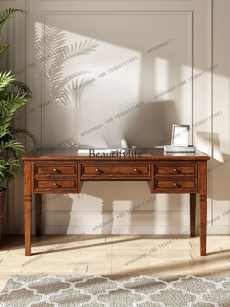 Customization American rural ash wood solid wood desk computer desk water-based paint