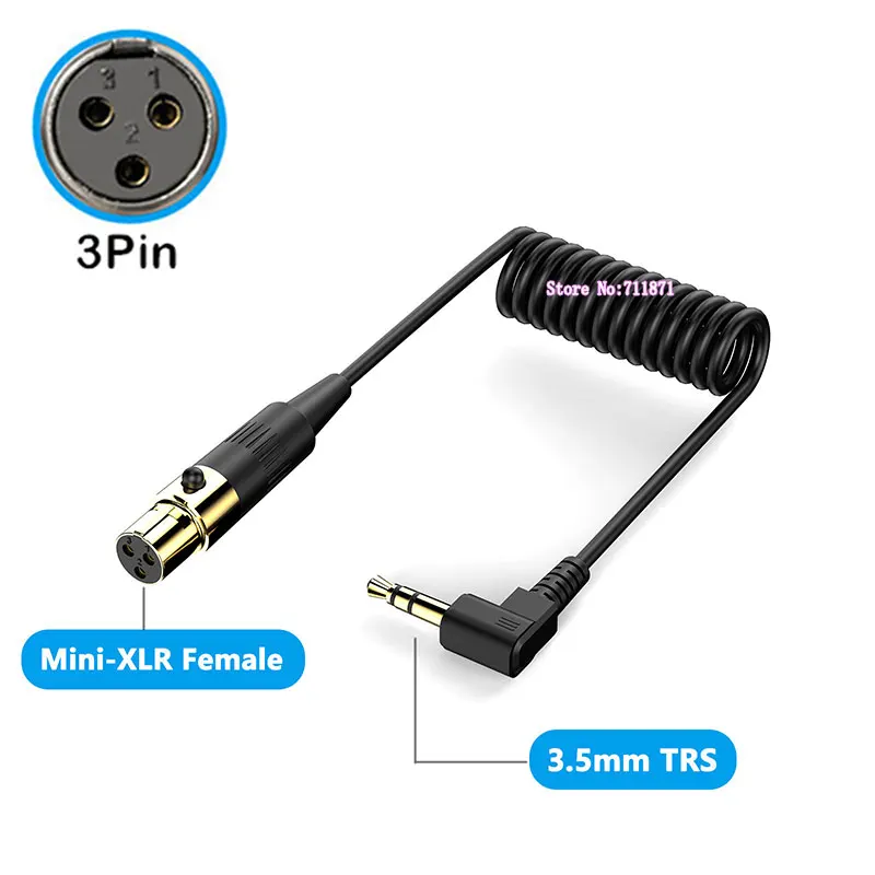 Elastic expansion contraction 3 4 Hole 3 4Pin Mini XLR Female Right Angle Elbow TRS 3.5 Male Audio Cable Cord Spring Coiled Wire