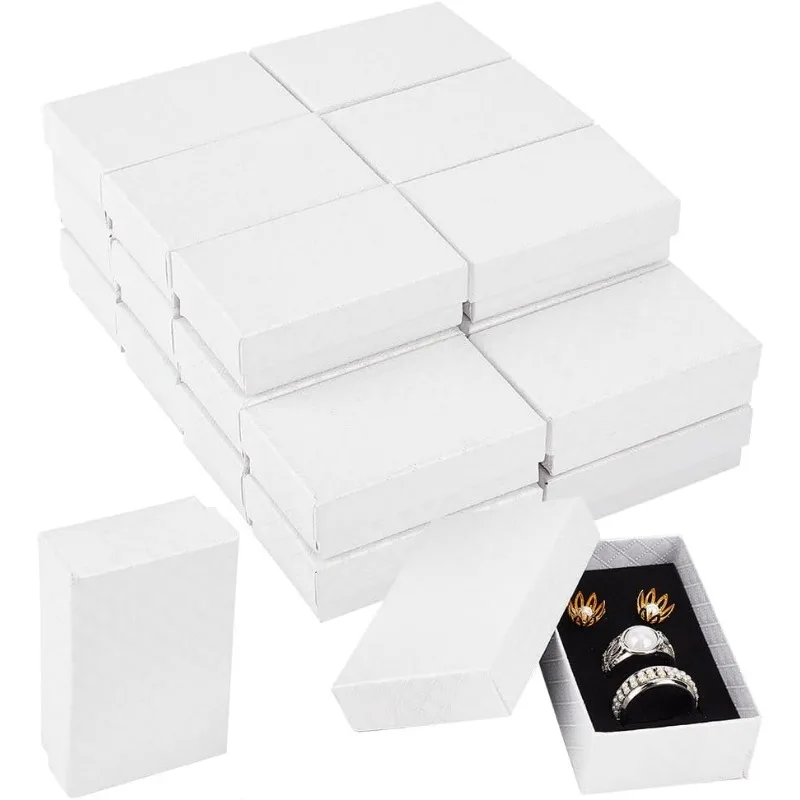 24 Pack Diamond Pattern Cardboard Jewelry Boxes 3x2x1inch White Earring Necklace Kraft Gift Boxes with Velvet Sponge