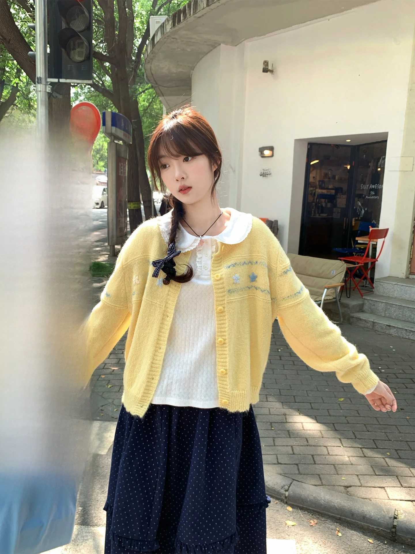 

Новый женский вязаный кардиган Holli Korean Sle с круглым вырезом, мягкий, свободный, с цветочным узором, теплый, нежный, модный, 2025