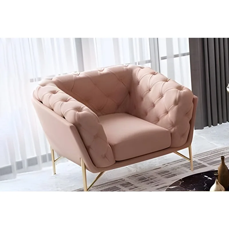 American light luxury buckle straight-row sofa, retro living room hotel lobby fabric sofa simple single home furniture