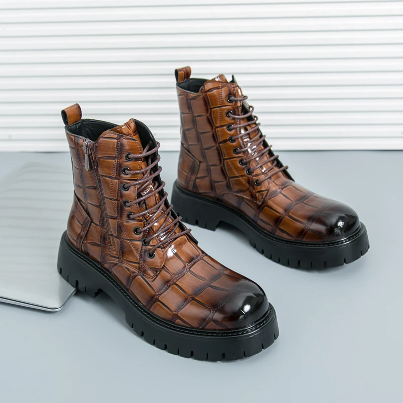 Summer Men Fashion Chelsea Boots Black Brown American Lace-up Business Office Brand Boots Training Shoes Sizes 38-46 Men Boots