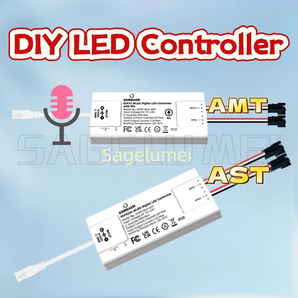 

Контроллер светодиодных лент с цифровым микрофоном WLED ESP32/ESP8266, ультратонкий, 2 канала, 5-24 В, 12 ААА, выходной привод800 IC, WLED, Wi-Fi, пульт дистанционного управления, адресуемый