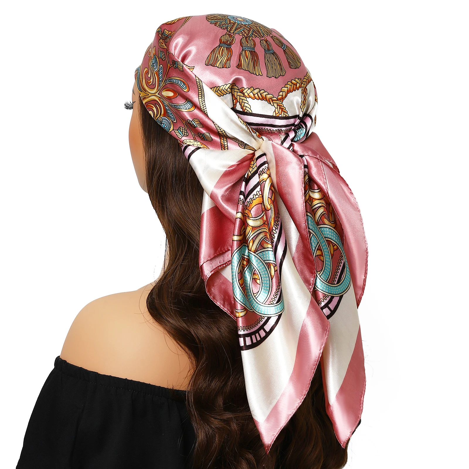 2024 Fashion Imitated Silk Scarf Ladies Outdoor Print Luxury Neck Hair Decorate Headband Scarf Outdoor Small Kerchief Soft Wrap