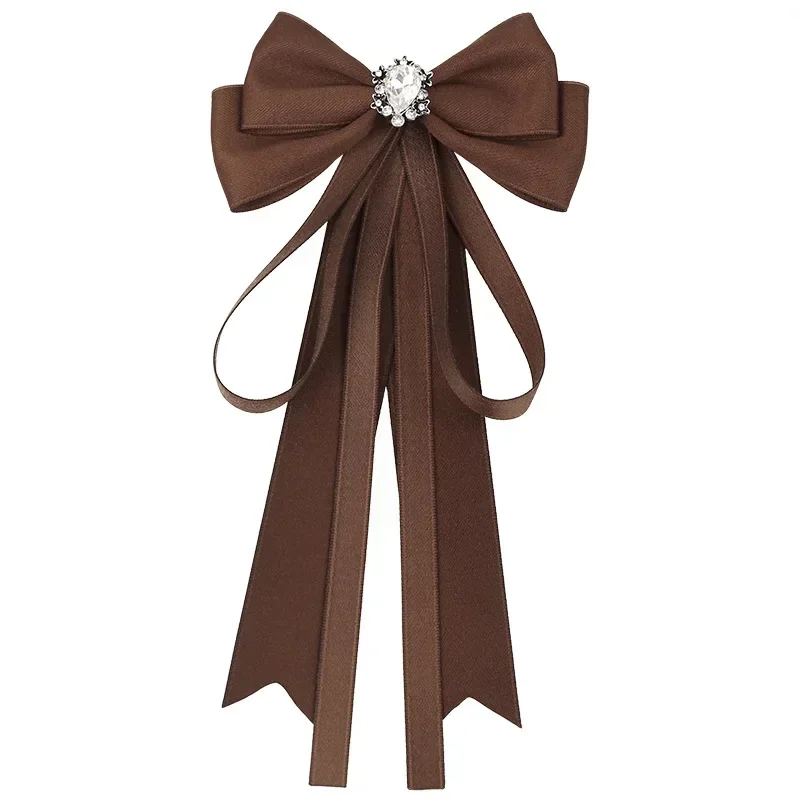 Tie Shirt Women\'s New Brooch Bow Ribbon Brown Coffee Temperament British Style Shirt Corsage Accessory Pin