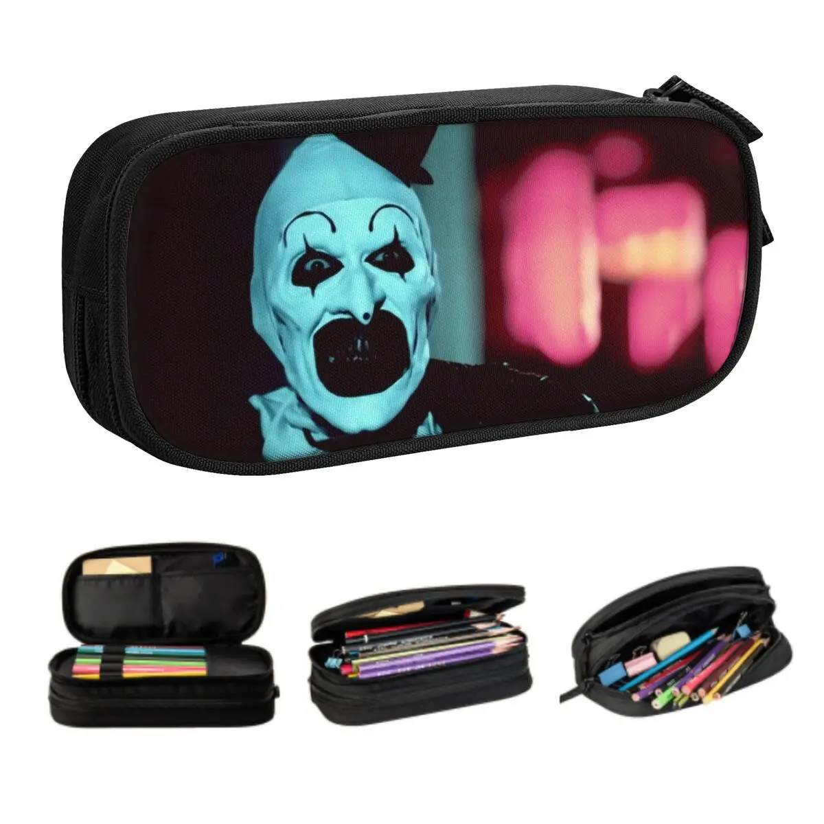 Custom Terrifier School Pencil Case Boys Gilrs Big Capacity Horror Movie Halloween Clown Pencil Box Students Stationery