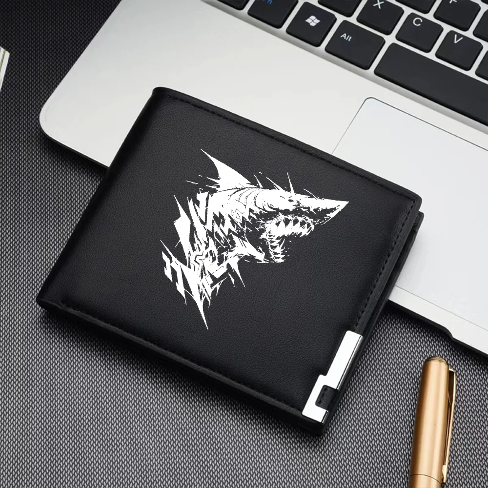 Tragbare, minimalistische, faltbare Herren-Geldbörse mit Cartoon-Design mit großem weißem Hai-Print