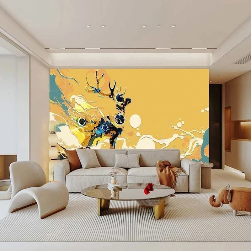 Custom Photo Mural Modern Abstract Cartoon Deer Pattern Chinese Style Wallpaper Home Decor Background For Living Room Bedroom