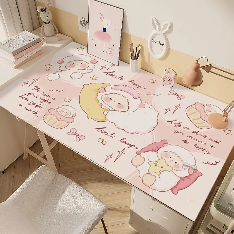 

Korean Kawaii Curly Sheep Star Cloud Cake XXL Leather Mouse Pad Keyboard Office Desktop Decoration Student Dormitory Waterproof