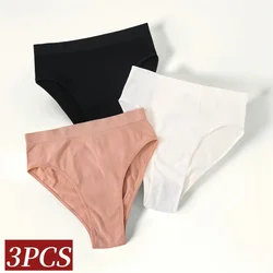 3Pcs/Set Seamless Panties Women High Waist Briefs High Cut Sports Bottom Underwear Female Stretch Rib Underpants Sexy Lingerie
