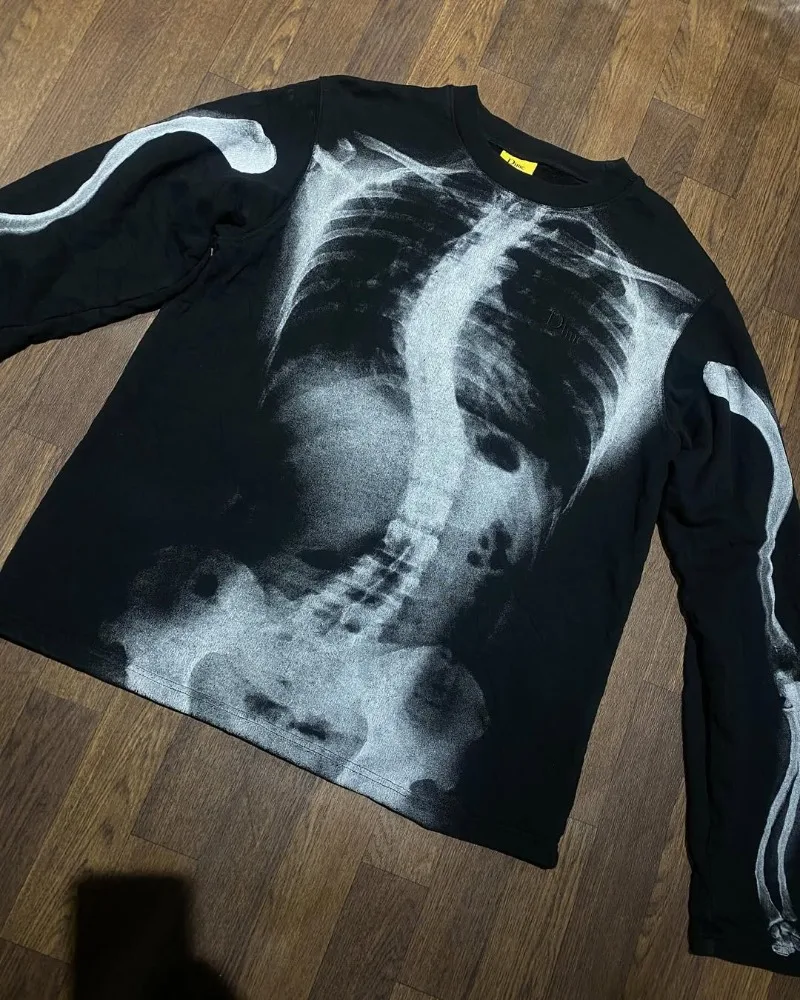 

Свободная и модная повседневная футболка с длинными рукавами и принтом черепа для мужчин Y2k Harajuku в стиле ретро из чистого хлопка с круглым вырезом, женский топ большого размера