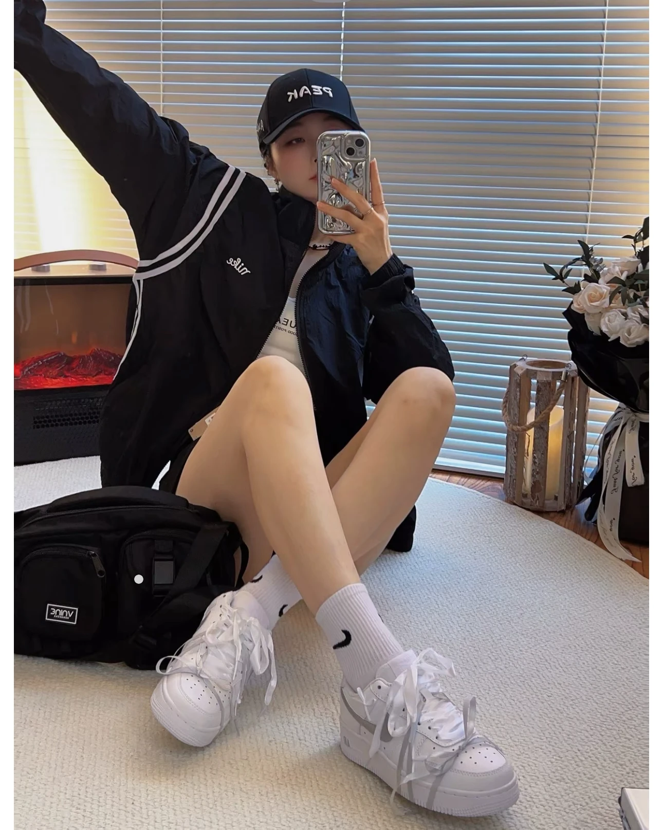 

Nike Полосатый воротник-стойка на молнии Повседневная баскетбольная модная мужская куртка с длинными рукавами черного цвета