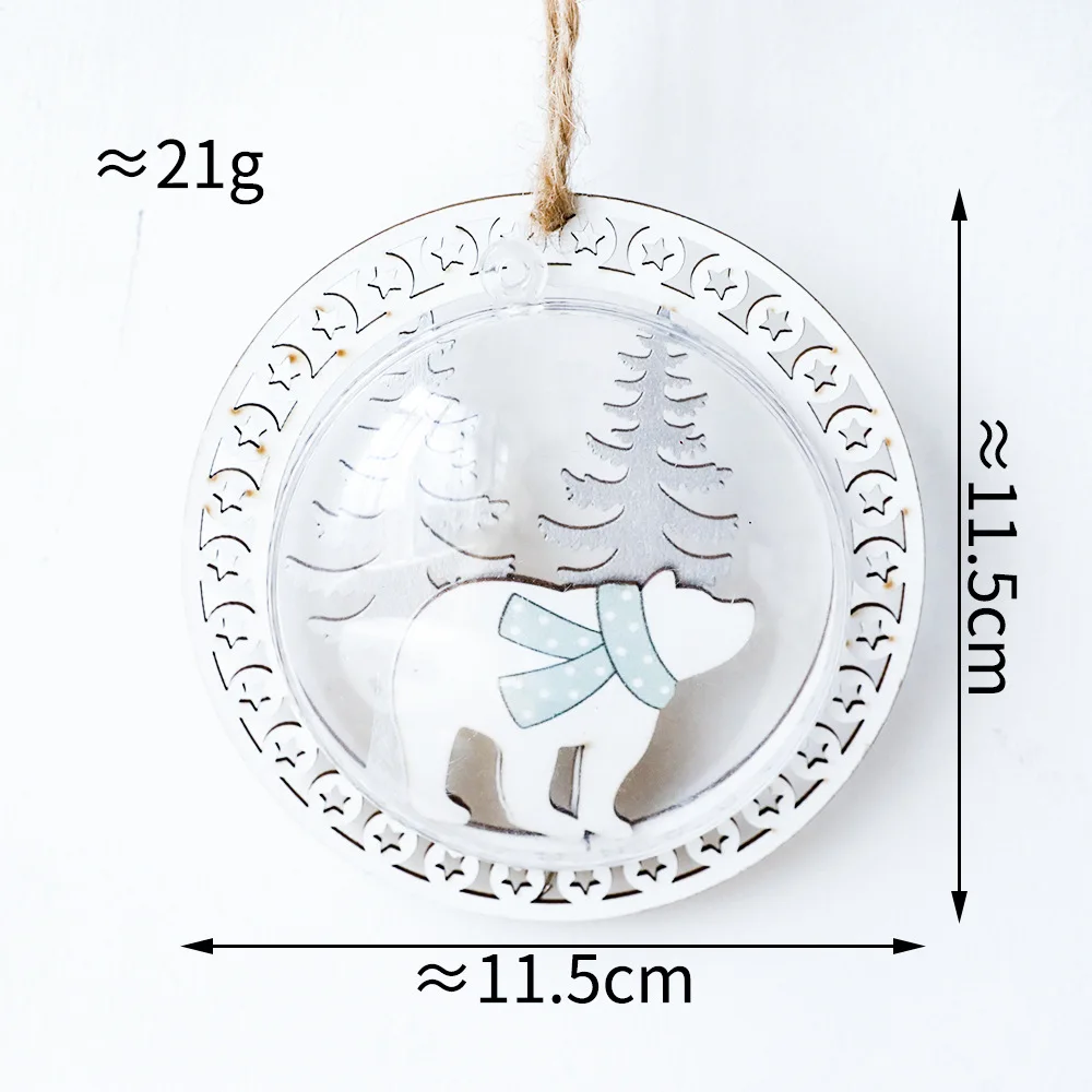 2pcs Christmas Wooden Hanging Christmas Tree Decoration Christmas Bear Clear Cover Holiday Decoration Hanging New Year Ornament