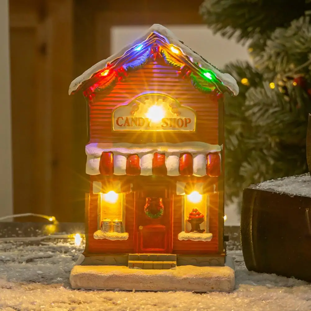 Winter Wonderland Resin House House Figurine with Led Lights Music Battery Operated Holiday Centerpiece for Tabletop Decoration