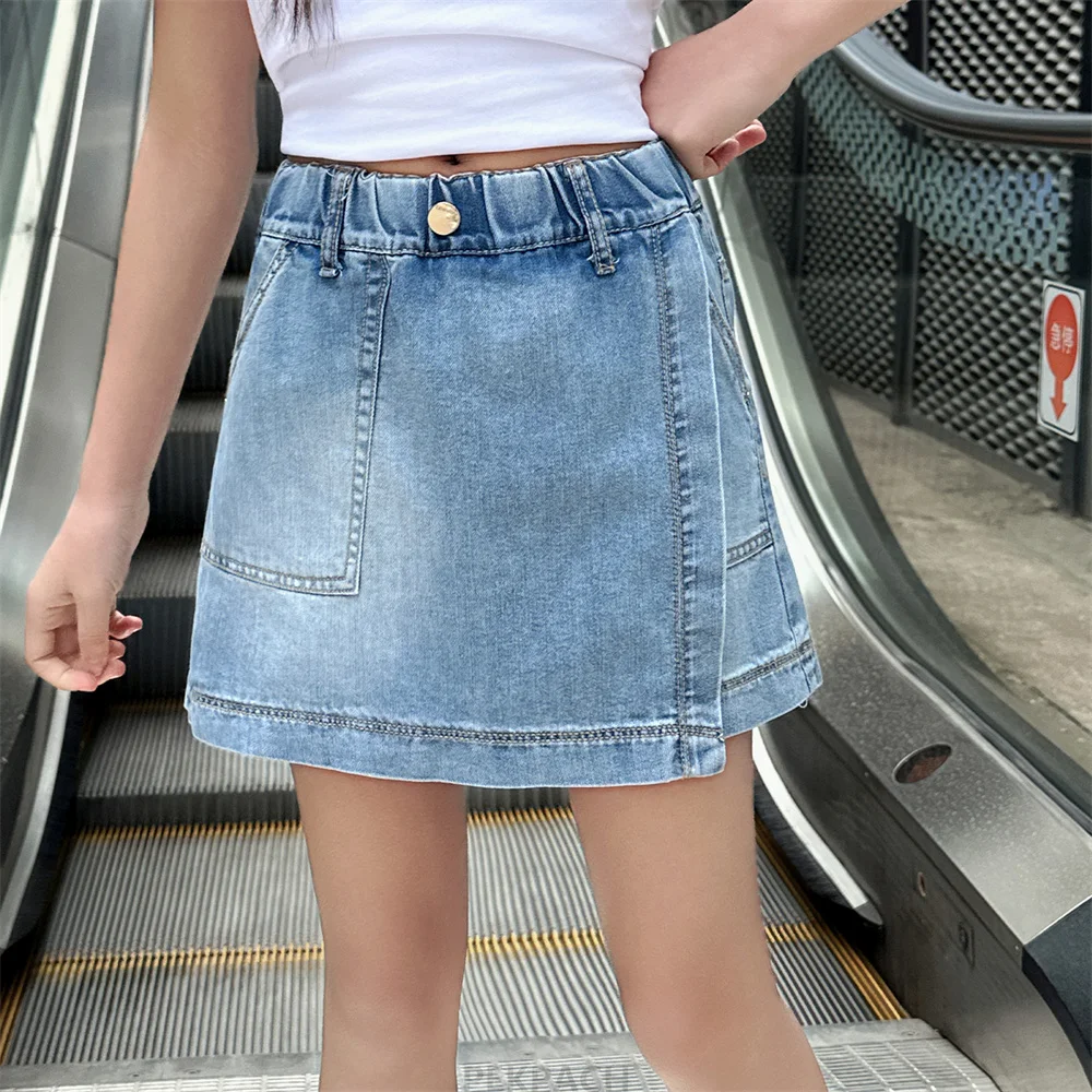 New Summer Street Style Kids Children Mini Denim Shorts Under The Skirt For Tweens Girls Denim Skort Casual Culottes 5-14 Years