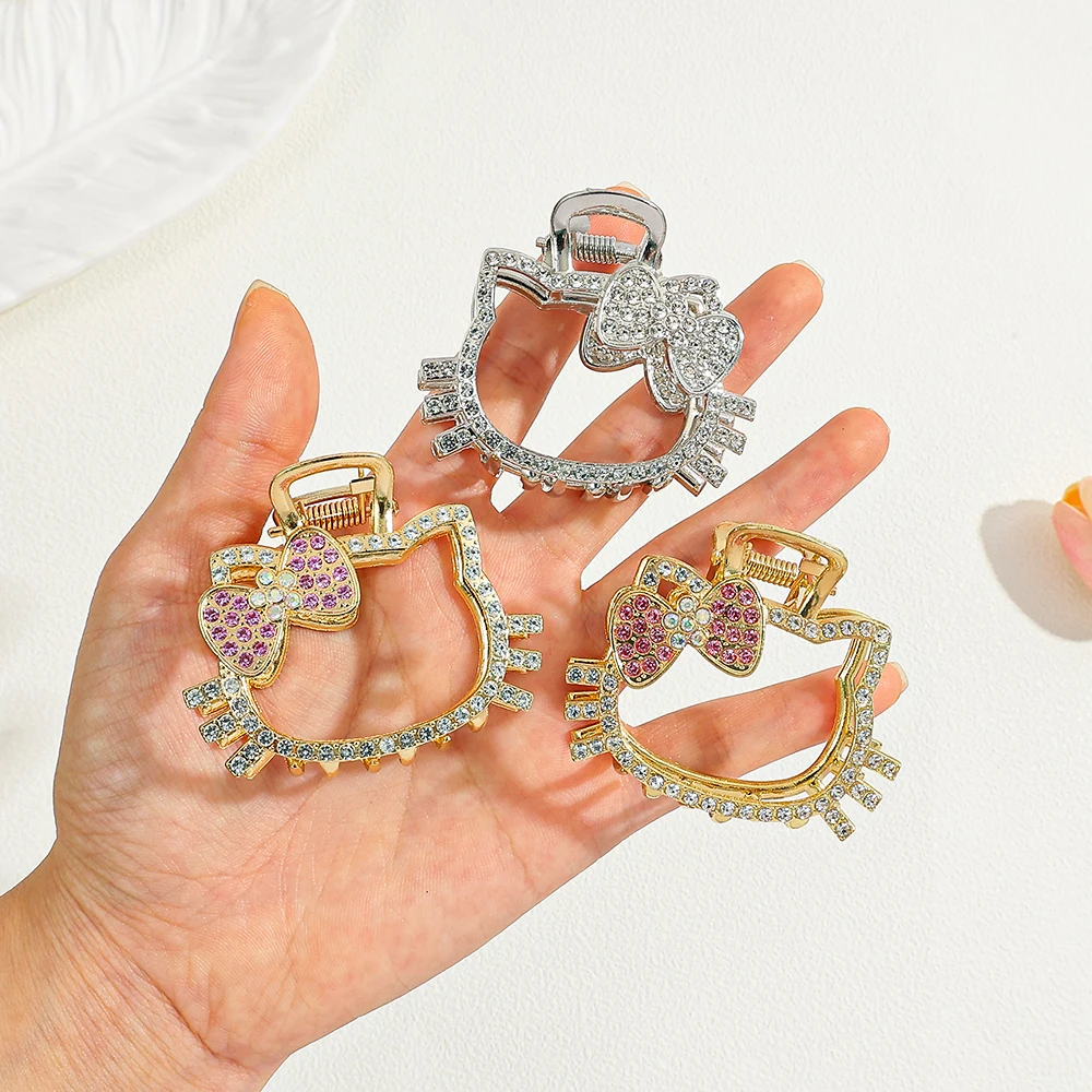 Garra de cabelo em forma de Hello Kitty de liga de zinco, um acessório de cabelo multifuncional e garra de cabelo