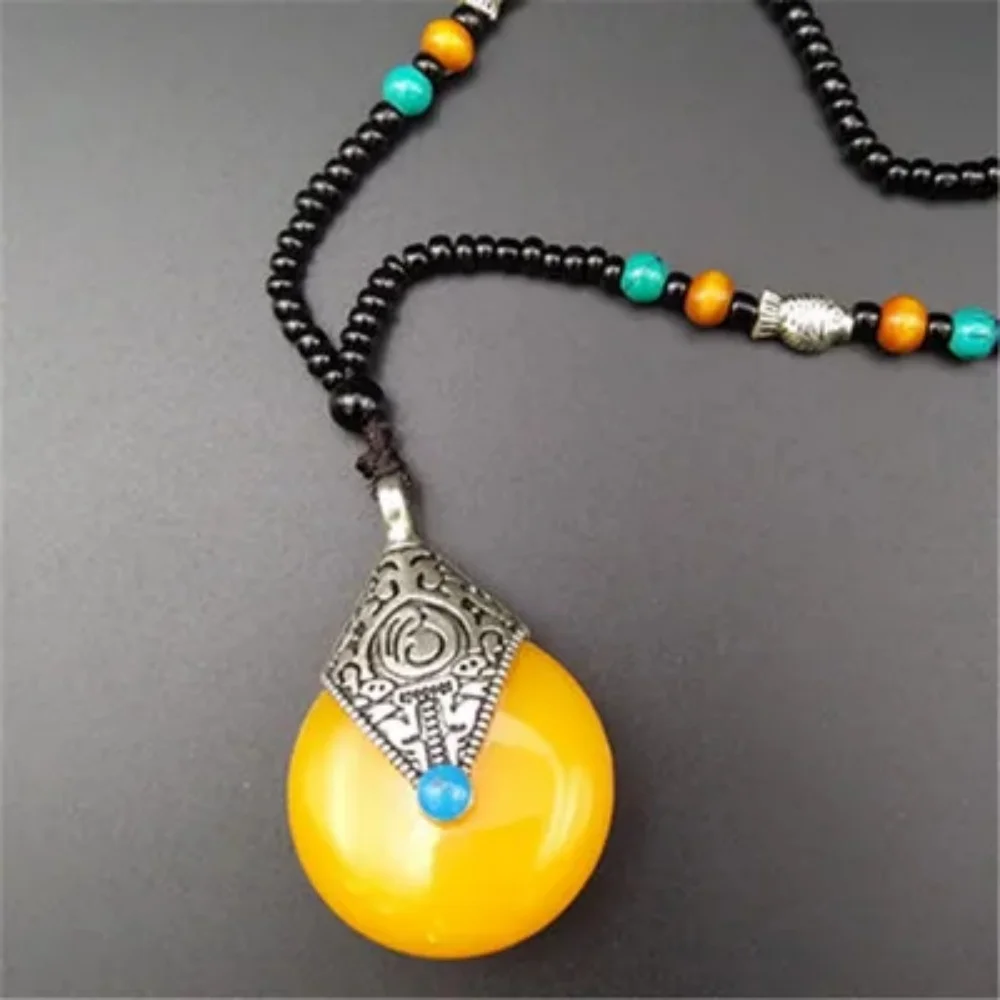 Fine ethnic style long beaded sweater chain imitation beeswax pendant Xingyue Bodhi jewelry necklace