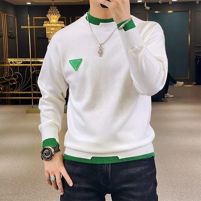 Autumn Winter Casual Men's Sweater Long Sleeve Slim Knitted Pullovers Fashion Contrast Crew Neck Knitted Pullover Men Clothing