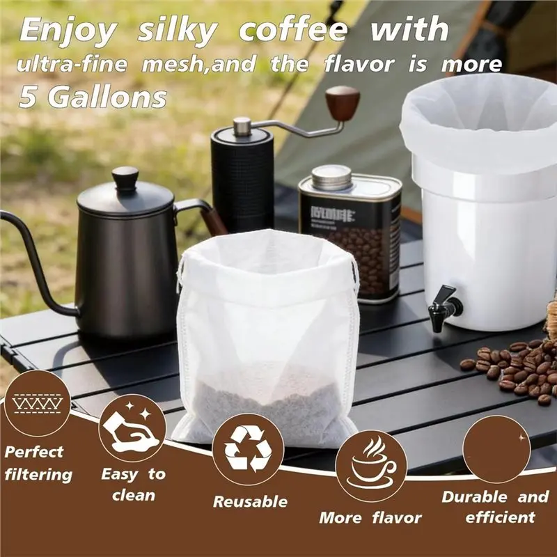 ABGH-For Compatible Cold Brew Coffee Filter Bag-Washable Nylon Mesh-For 5 Gallon Commercial Brewing Systems