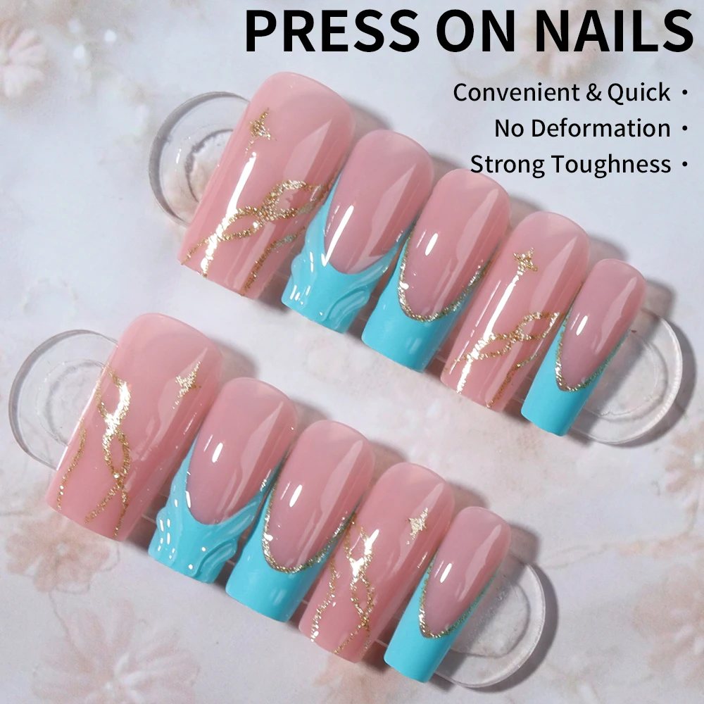 24개/세트 프레스온 네일 팁 화이트 프렌치 & 3D 젤 디자인 아크릴 인조 손톱, 완벽하게 맞고 중간 길이 디자인, 1개 J 포함