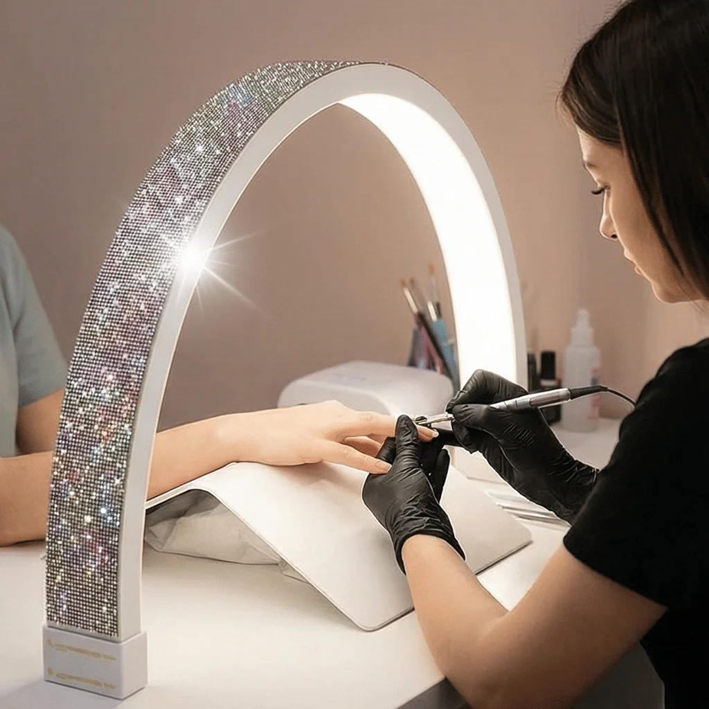 30 inch 45w curved U-shaped nail desk lamp manicure light with rhinestone moon lamp eyelash watch nail tattoo beauty lamp